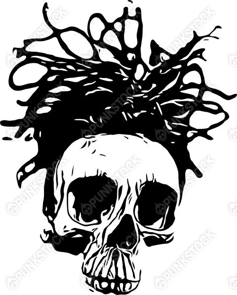 Skull with dreads messy hair