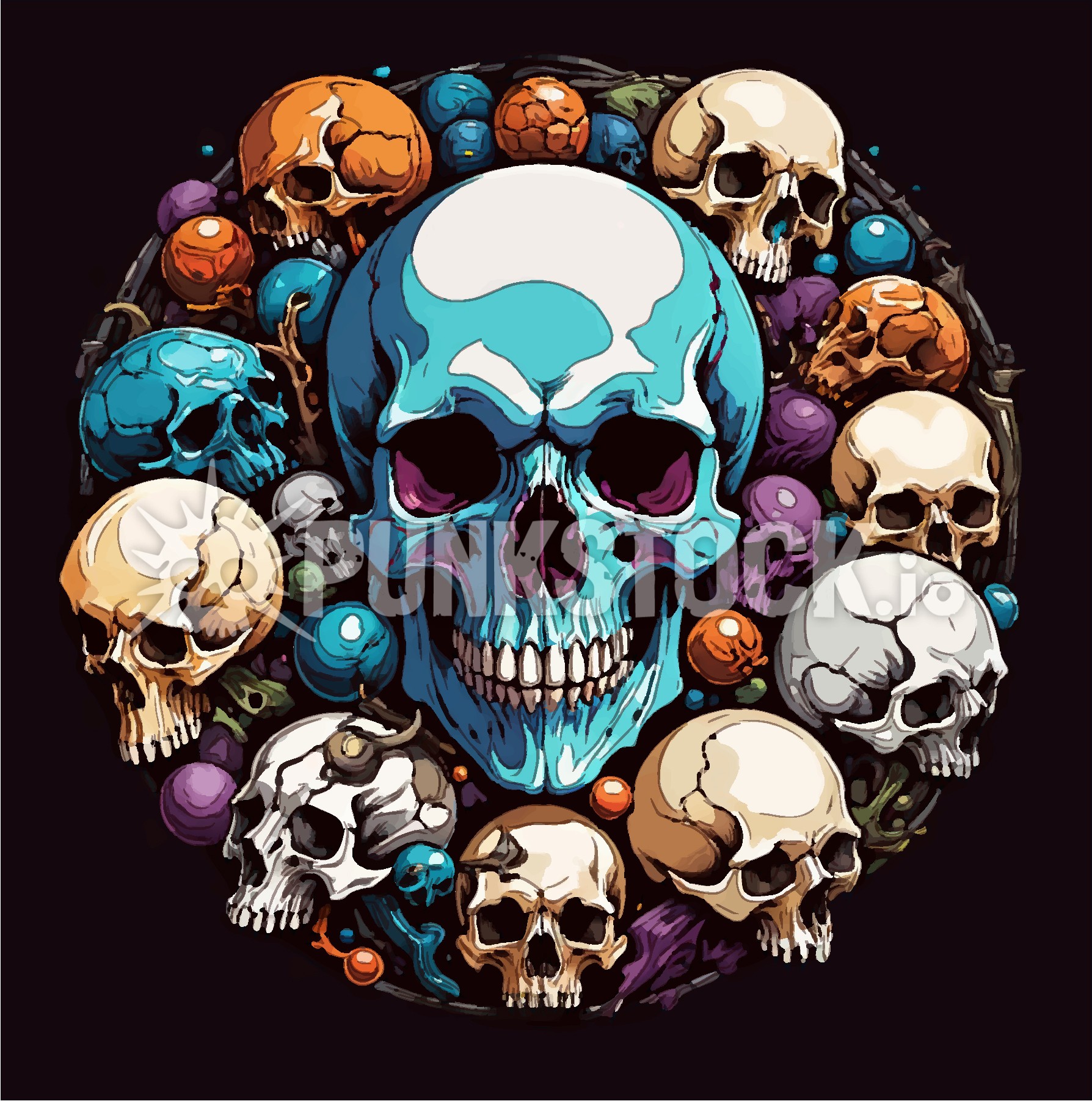 Skull skulls round vector graphic