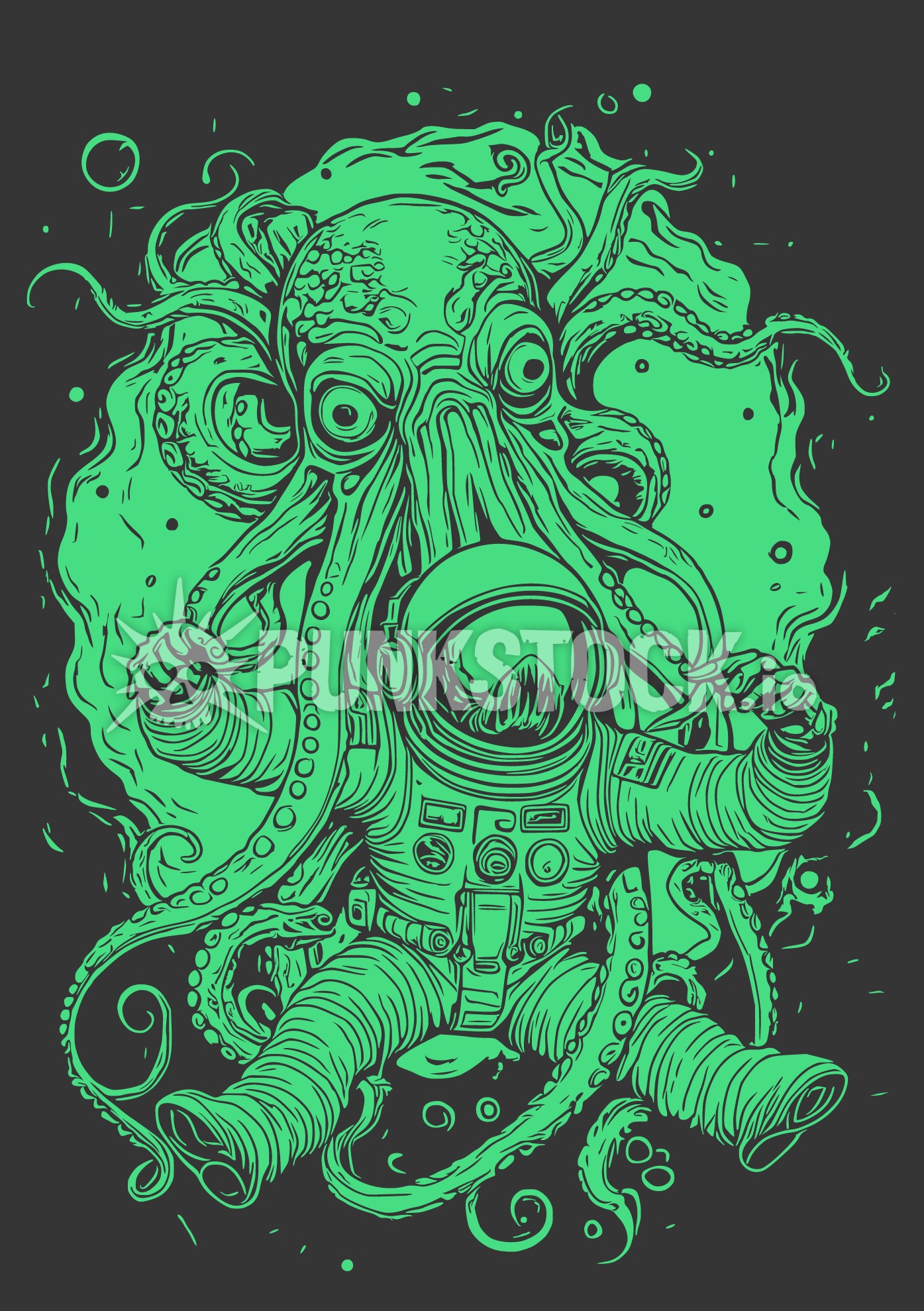 Squid green space adventures vector graphic