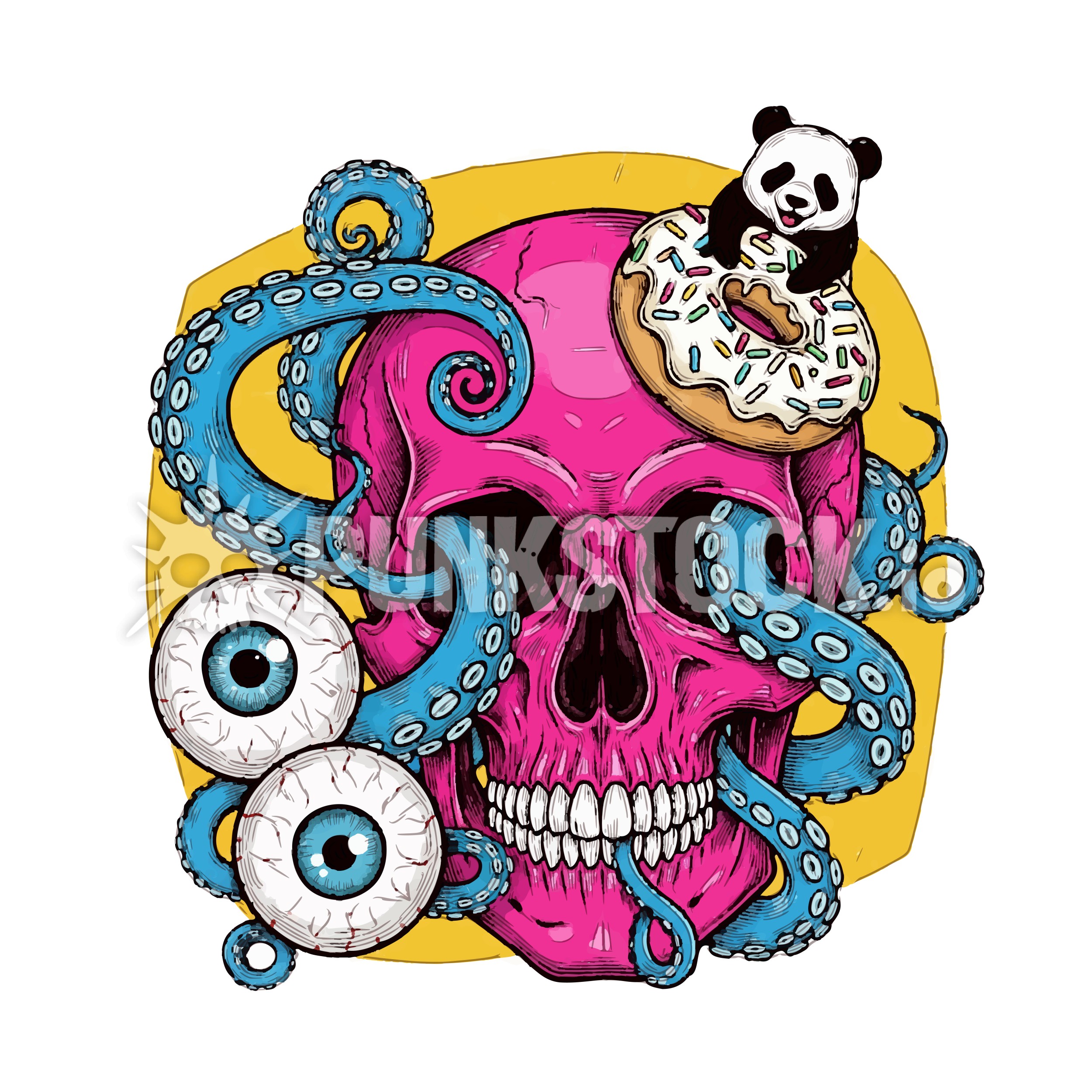 Pink skull tentacle vector graphic