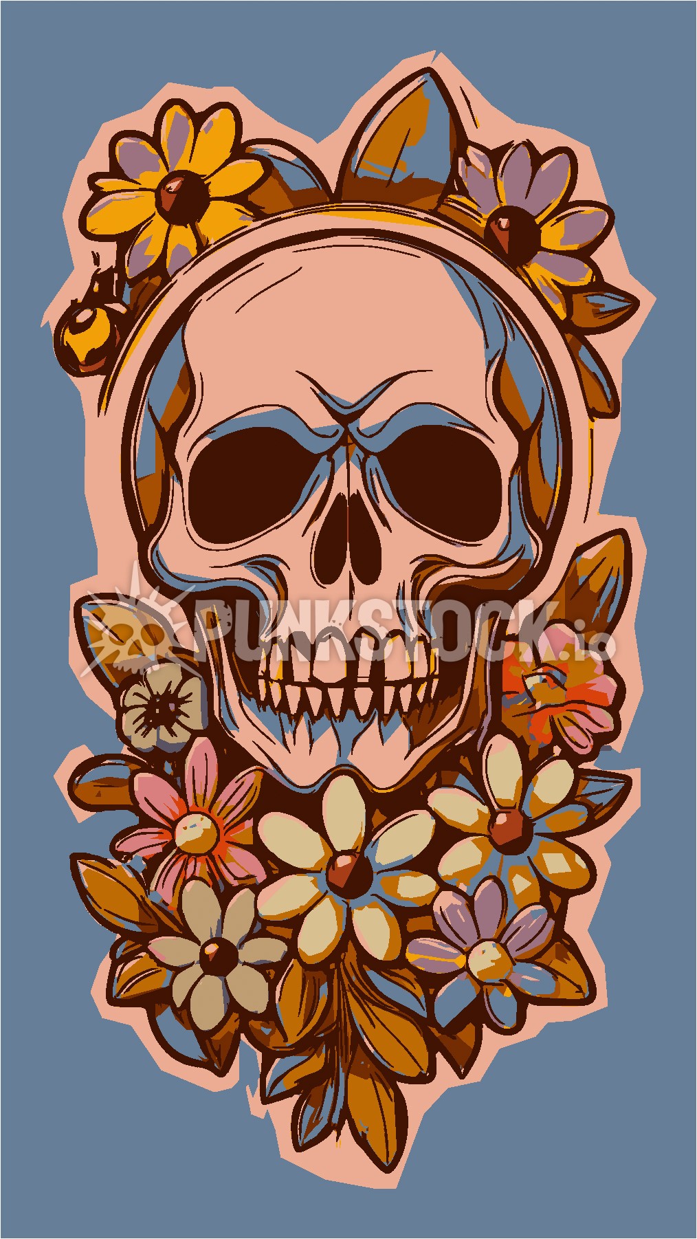 Skull pink flowers vector graphic