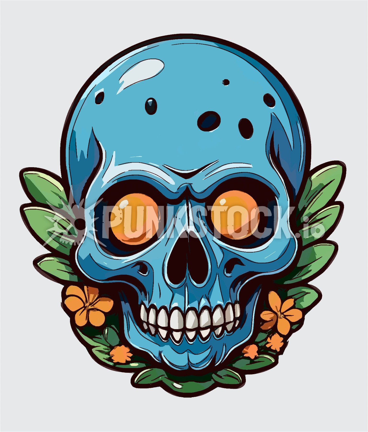 Skull blue flowers vector graphic