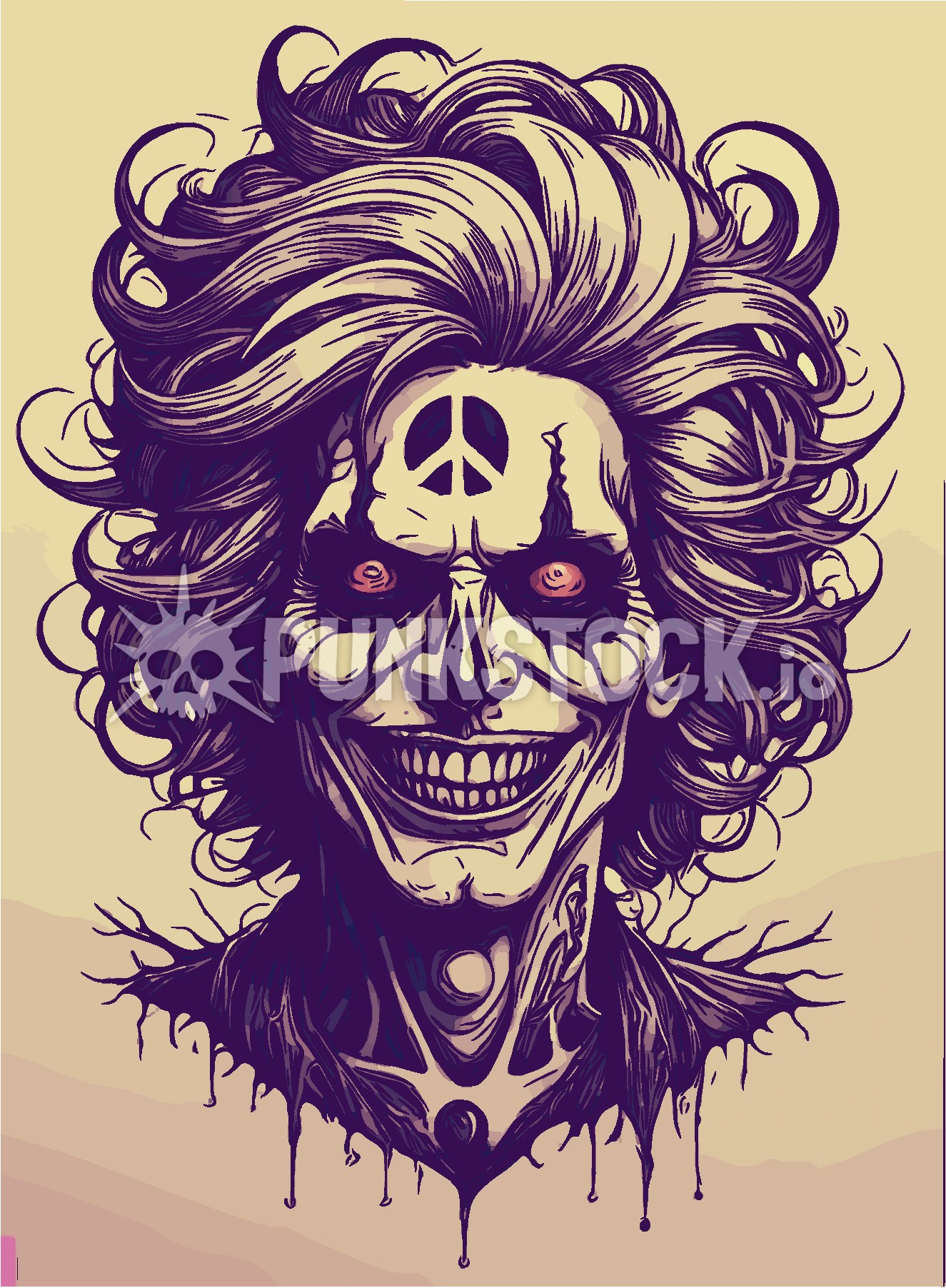 Red eyes joker smile vector graphic