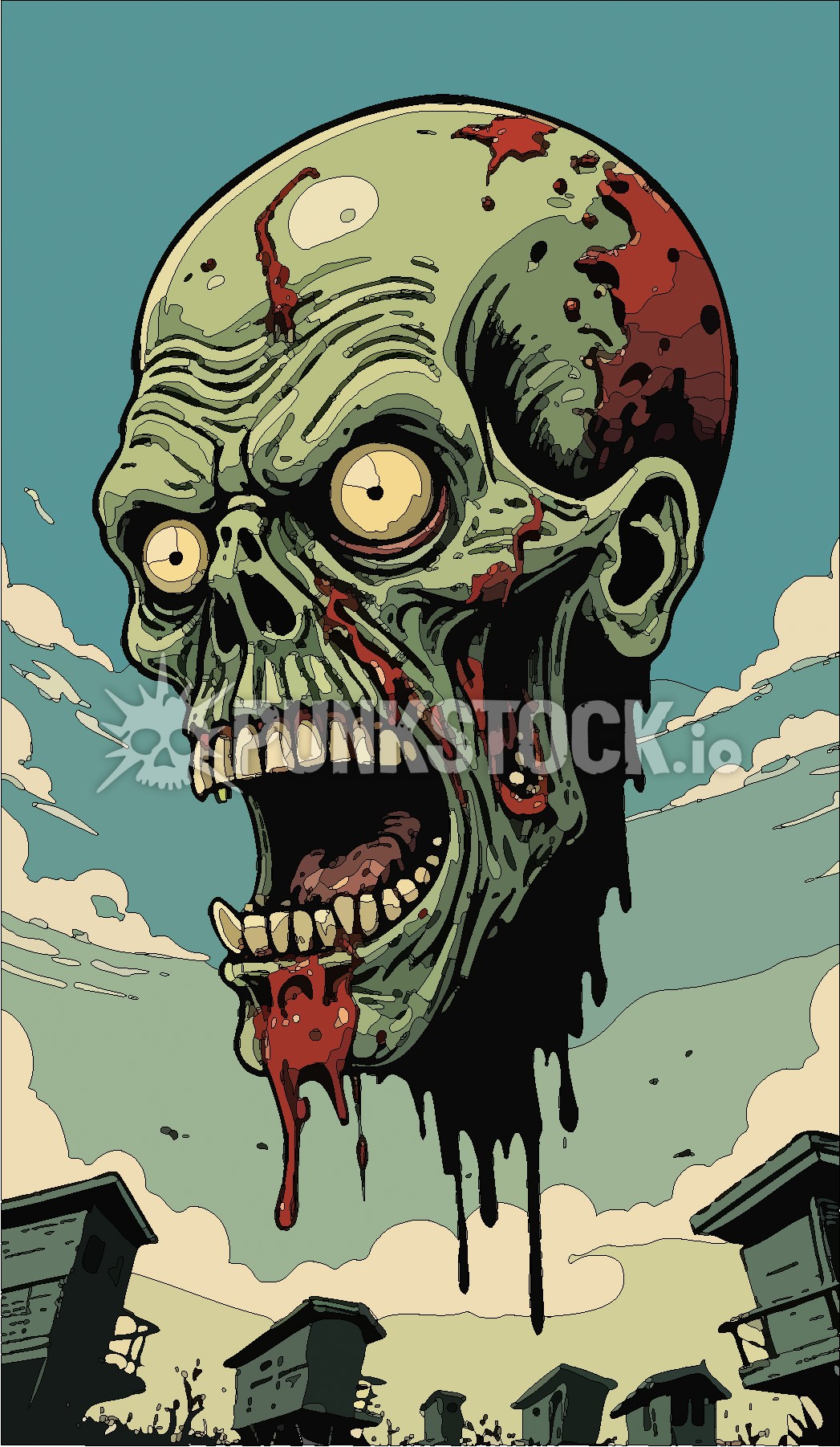 Front view skull zombie vector graphic