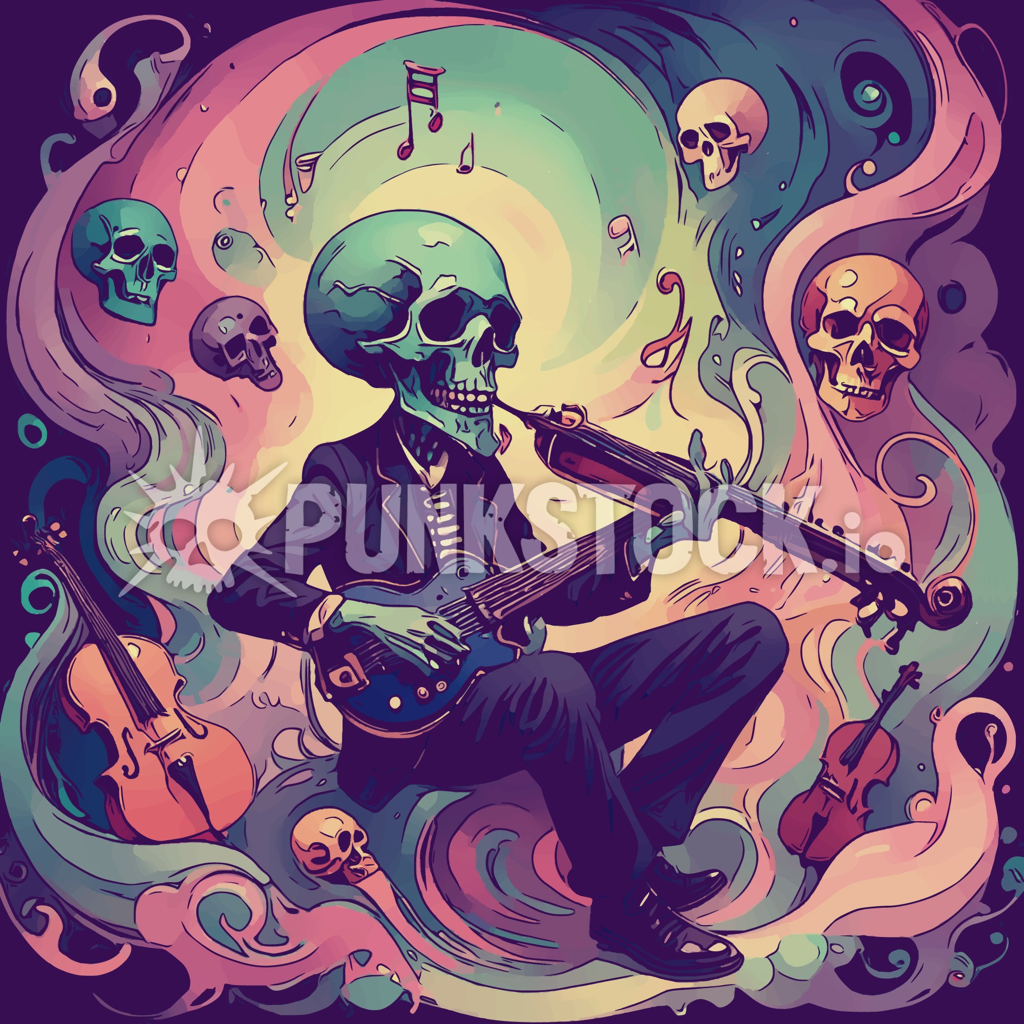 Skull skeleton musician vector graphic